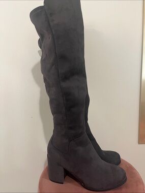 Over-the-Knee Black Suede Block Heel Boots